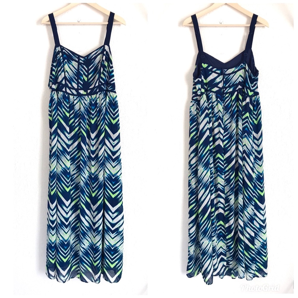 TORRID Maxi Dress Blue White Chevron Sheer Long - Picture 2 of 8